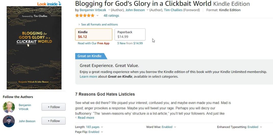 Blogging for God’s Glory in a Clickbait World - Kindle edition by Vrbicek, Benja